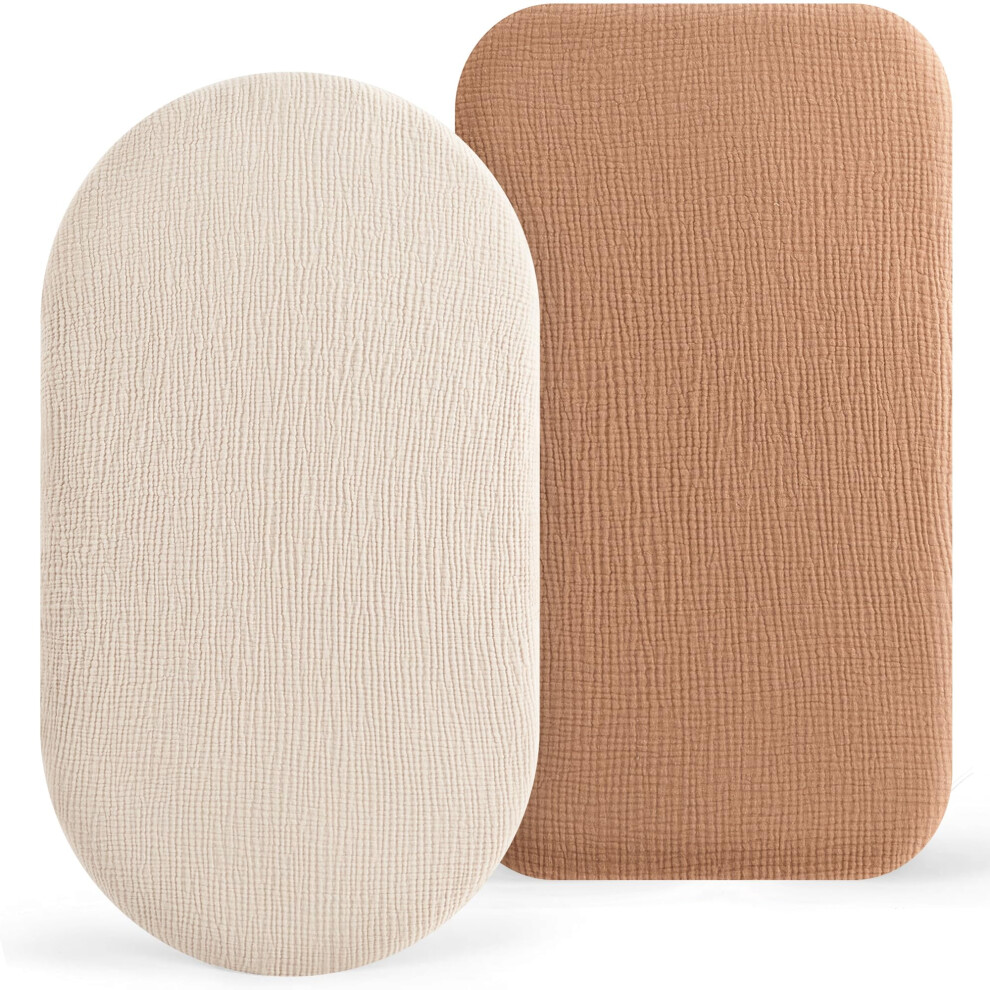 Moses Basket Sheets, 2 Pack Muslin Cotton Bassinet Sheets Fits Oval And Rectangle Crib Bassinet Mattress, Breathable And Skin-Friendly Fo Susurration