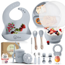 O'doe 11-Piece Baby Led Weaning Feeding Supplies for Toddlers,Baby Feeding Set | Suction Silicone Baby Bowl Self Eating Utensils Set with Spoons, Bib
