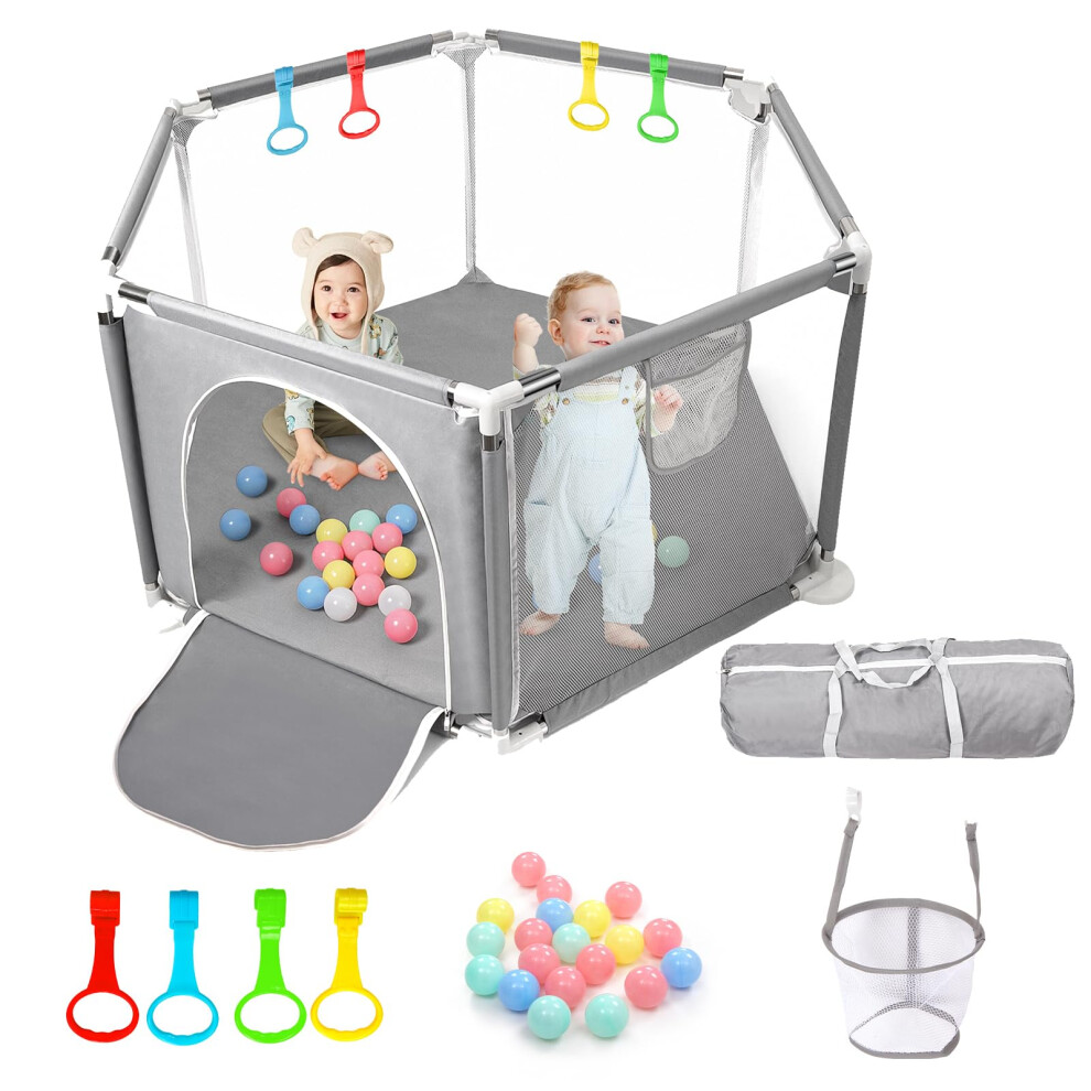 Choly Baby Playpen For Baby And Toddlers, Sturdy Six Sides Play Pen With Breathable Mesh, Kids Activity Play Fence For Indoor Outdoor With Travel Bag