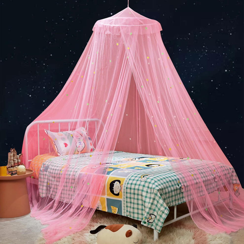 Ziqinpsq Bed Canopy For Girls With Glowing Stars,Princess Bed Canopy Bed Curtains For Single Double King Size Bed,Bed Netting Room Decor, Ceiling Ten