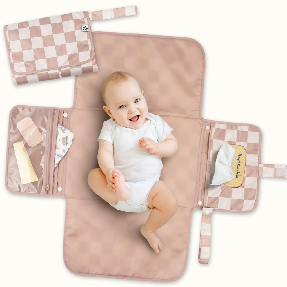 Portable Diaper Changing Pad | Waterproof, Wipeable & Compact Baby Changing Pad For Travel | Smart Wipes Pocket & Organized Storage| New Tiny Twinkle
