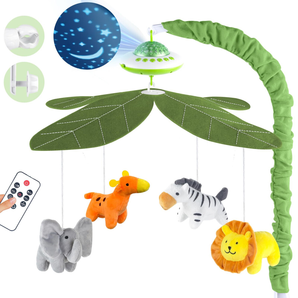 Vzo Baby Cot Mobile, Crib Mobile With Music And Projection, Musical Cot Mobiles For Babies, Baby Nursery Cot Mobile Decor Green