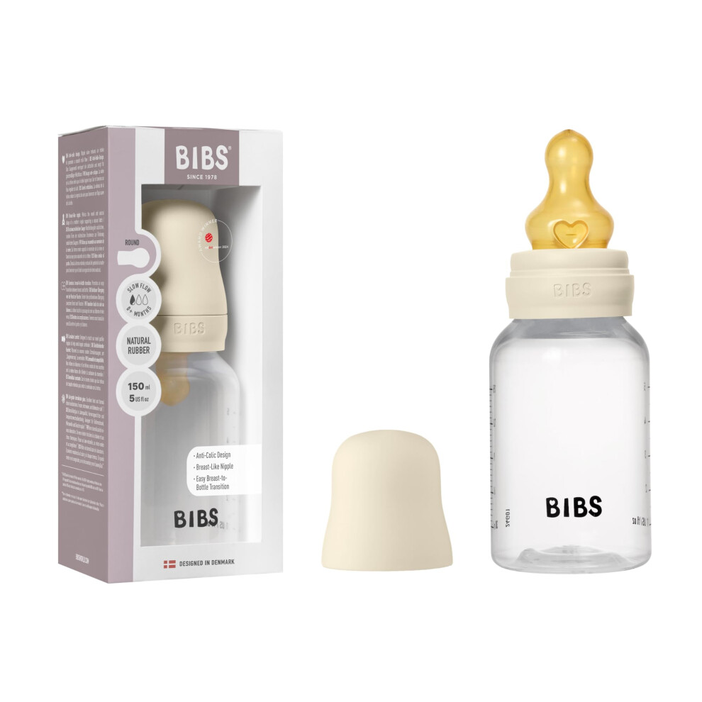 Bibs Baby Bottle 150 Ml Natural Rubber Latex Teat - Anti-Colic, Bpa-Free, Round Teat, Slow Flow, Lightweight & Easy To Clean, Suitable For Newborns 0