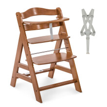 hauck Alpha+, Walnut - Wooden High Chair 6 Months to Adult Sustainable FSC Certified Beechwood Toddler Feeding and Entertainment Chair, Inclusive 5-