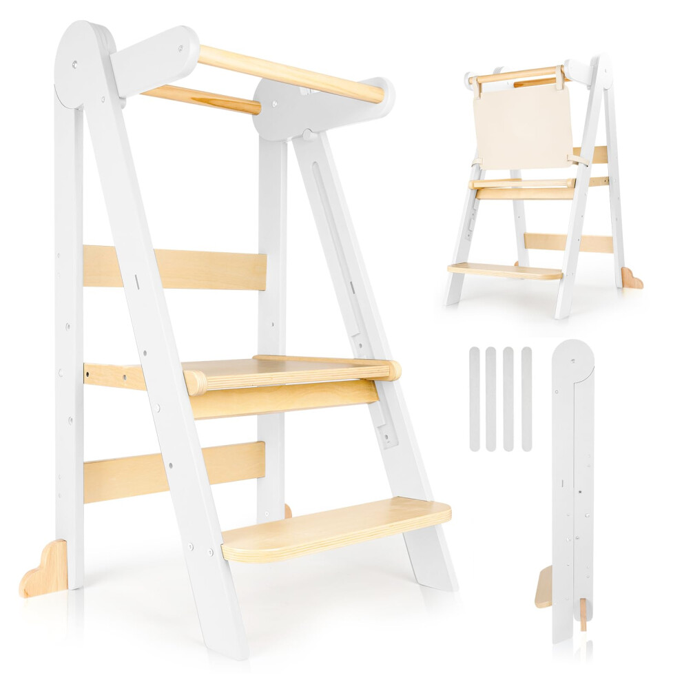 Saafsuim Toddler Learning Tower With Foldable Design, 3-Level Adjustable Height, Safety Guardrail & Anti-Tip Protection - Ideal For Kitchen Counter Helper, Fa