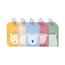 Cherub Baby Refillable Food Pouches 10 Pack 150ml Leakproof Freezer Safe BPA-Free Squeeze Bags for Toddler Baby Snacks Reusable Easy Fillable Animal