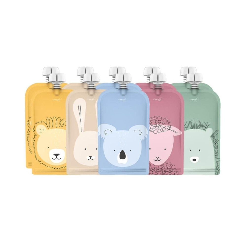 Refillable Food Pouches 10 Pack 150Ml Leakproof Freezer Safe Bpa-Free Squeeze Bags For Toddler Baby Snacks Reusable Easy Fillable Animal Cherub Baby