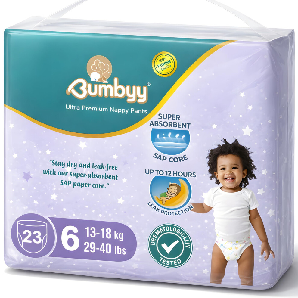 Bumbyy Baby Nappies Pull Ups Size 7 21 Pack – Ultra-Absorbent Leak-Proof Nappy Pants For Sensitive Skin, Hypoallergenic & Dermatologically Tested Wi