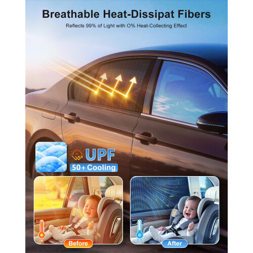PEMOTech Car Window Shades for Baby 2 Pack  Stretchable  Breathable Sp