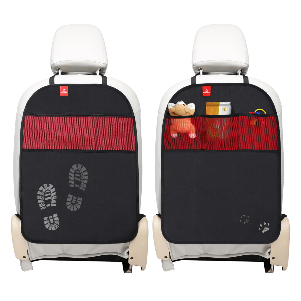 Car Seat Kick Mats Back Seat Protector (2 Pack) Durable Waterproof Back Seat Organiser For Kids, Car Travel Accessories With Pockets & Royal Rascals