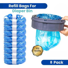 8-Pack Nappy Bin Refills | Strong Odour Lock and Tear-Resistant Baby Nappy Bin Liners Replacement | Compatible with All Models of Trash Bins | Hold 3