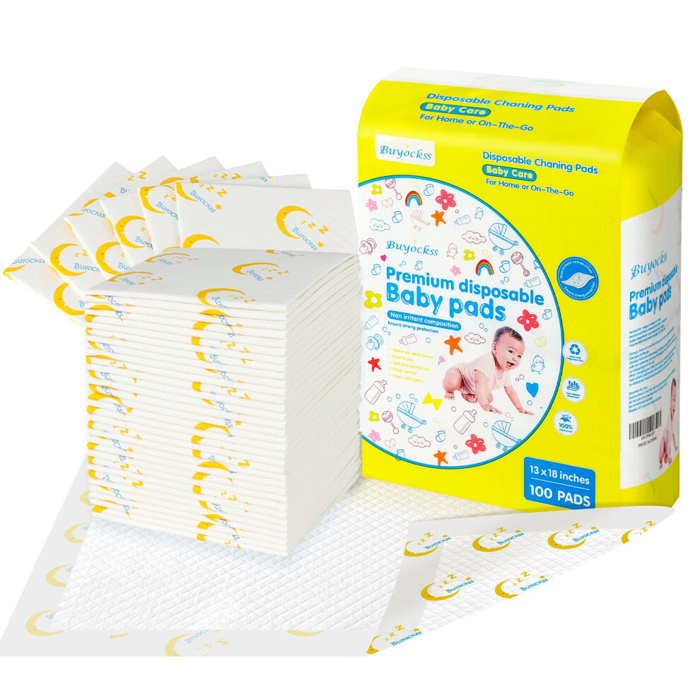 Baby Disposable Changing Pads 100 Count Incontinence Underpad Diaper Changing Liners Quick Absorb Soft Breathable Waterproof Leak Proof 13X18in Buyockss