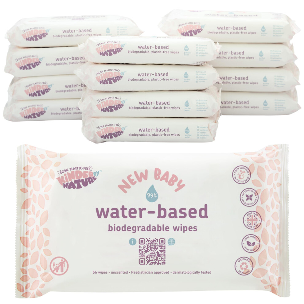 Jackson Reece , Kinder By Nature Water-Based Wipes - 12 Pack (Suitable For Sensitive & Eczema Prone Skin + 99% Water, 100% Biodegradable & Compostable