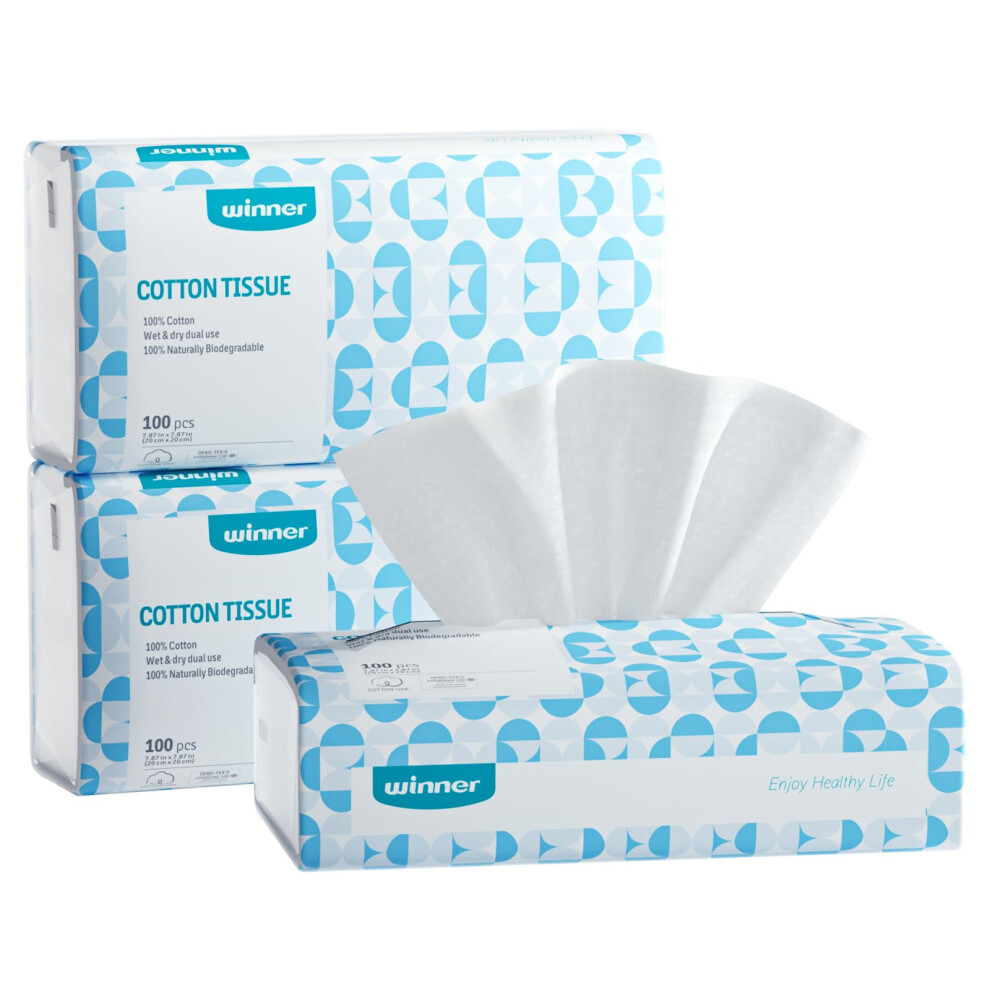 Winner Soft Face Towels, 100% Usda Biobased Facial Towels, Unscented Cotton Tissues For Sensitive Skin, Oeko-Tex Certified Face Towelettes Disposable