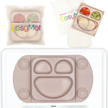 EasyMat Mini Portable Silicone Baby Suction Plate by EasyTots | Lid and Carry Case Included | Travel Friendly | Perfect Placemat for High Chair Feedi