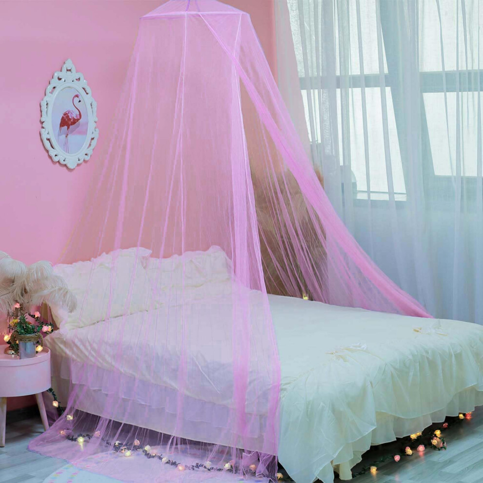 Mosquito Net For Bed, Large Dome Canopy Mosquito Net For Single/Double Bed, Girls Room Drcor,Easy Installation For Travel And Home (Pink) Pink Wnqou