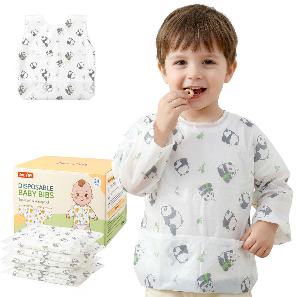 Disposable Baby Bibs With Crumb Catcher Pocket, Individually Wrapped Waterproof Feeding Bib, Detachable Bib Sleeves For Toddlers Boys Girls T Lol-Fun