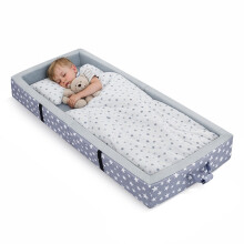 GreenWhim Portable Kids Travel Bed for toddler Foldable Foam Floor Mat with Raised Sides Washable Cover No Assembly for Sleepovers Home and Travel