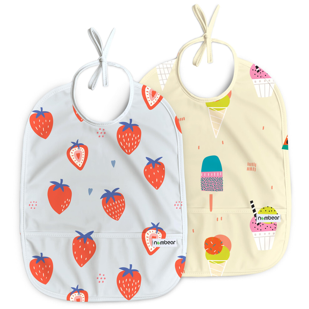 Easy Wipe Clean Sleeveless Baby Bibs 6-12 Months For Baby Led Weaning - Waterproof Feeding Bibs 12-18 Months,Toddler Food Apron, 2-Pack, Dese Nombear