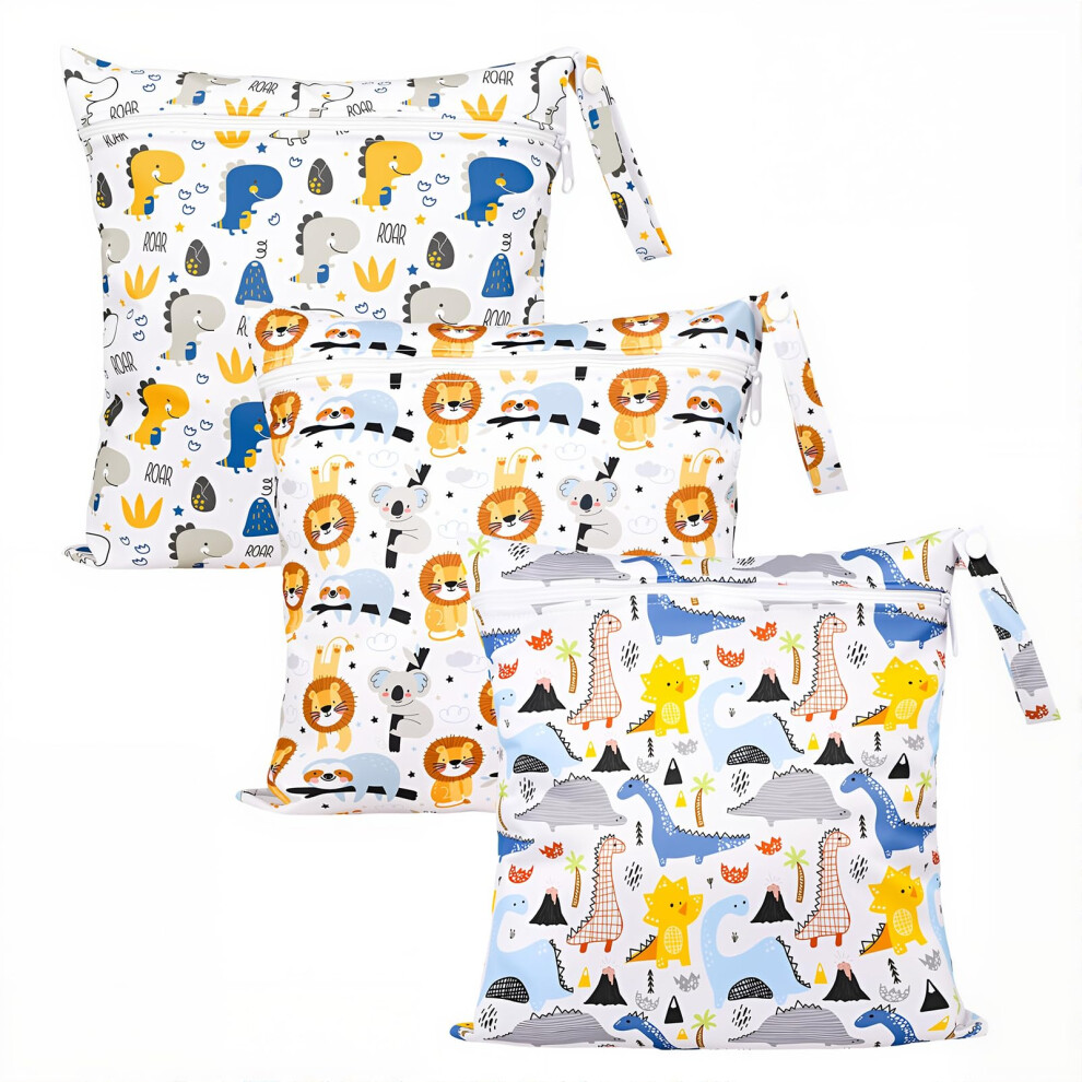 Gsrenyu 3 Packs Wet Bag Waterproof Wet Dry Bags, Reusable Cloth Diaper Bags Nappy Bag With Zipper Pockets For Baby Items Wet Clothes Swimming Gym Poo
