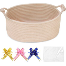 COMSE Gift Basket Empty, Small Woven Basket with Gift Bags and Ribbons, Nursery Bin to Fill with Small Items, Baby, Pet Toy Organizer Box, 30.5 x 20