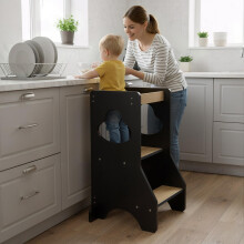 COSYLAND Toddler Standing Tower Adjustable Height – Super Stable Kitchen Step Stool Helper – Mother’s Helper Wooden Kids Learning Stool (Black &