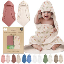 infancie Organic Cotton Hooded Baby Towel - 2 Pack Muslin Baby Towels for Infants, 81x81 cm Bath Towels with Hood - Super Soft, Absorbent and Durable