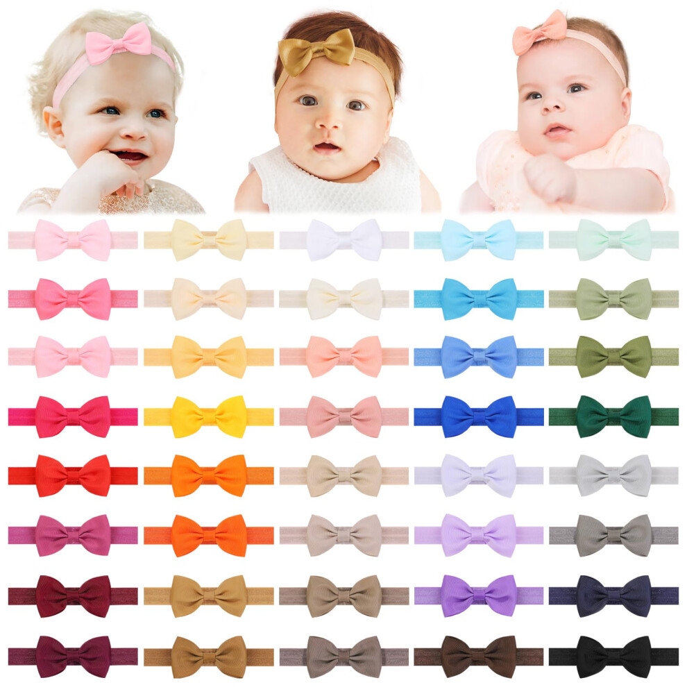 Jollybows 40Pcs Baby Girls Bows Headbands Elastic Hairband Ribbon Bow Hair Accessories For Newborns Infants Toddlers And Kids