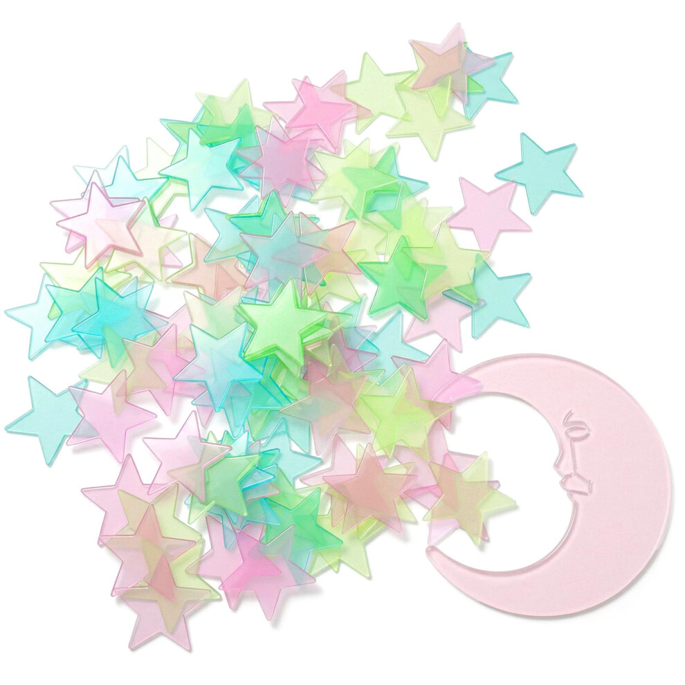 Glow In The Stars For Ceiling, 100 Stars & 1 Moon Colorful Glowing Wall Stickers With Adhesive Pads, Plastic Luminous Fluorescent 3D Glowing Sta Dark Tweruna