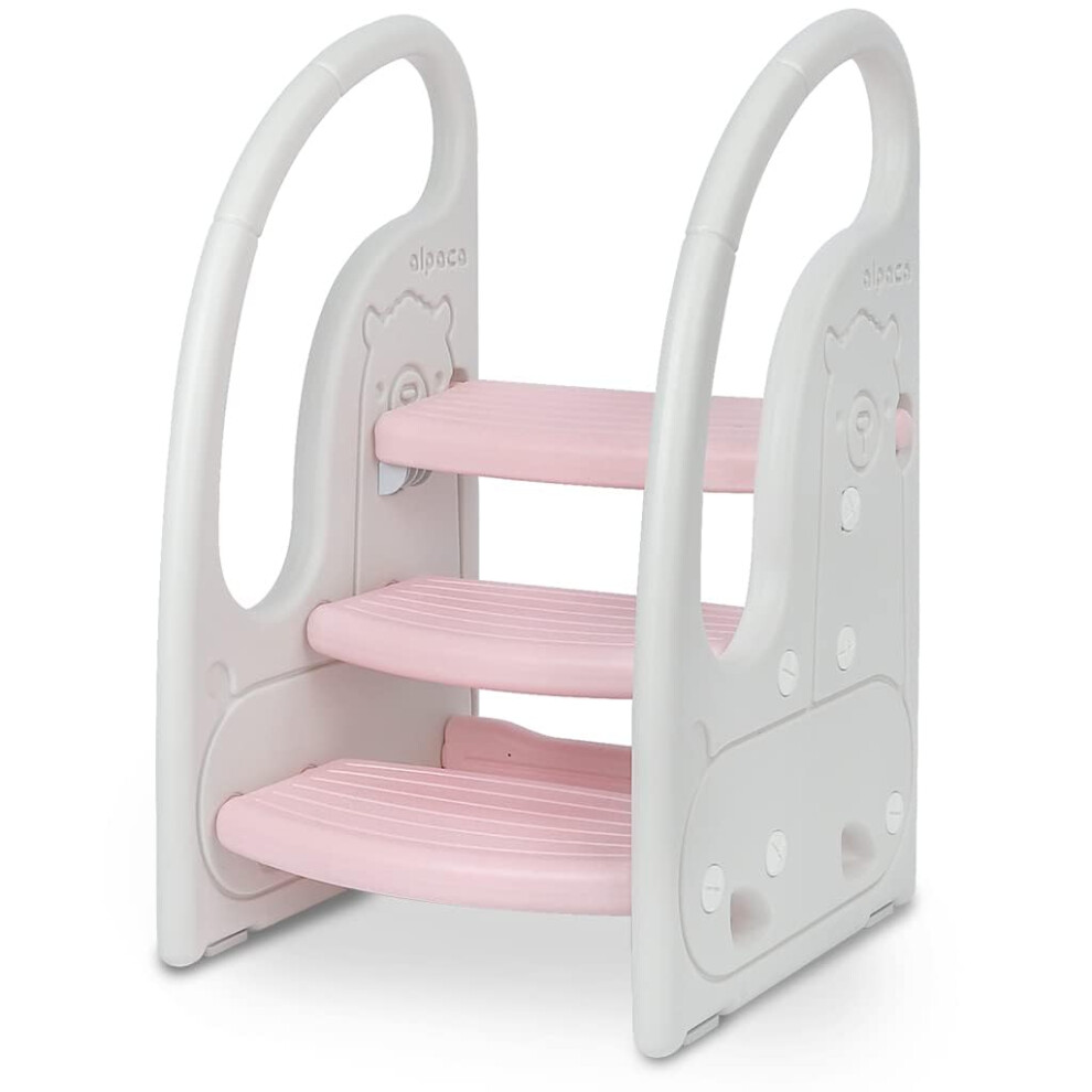 Step Stool For Kids, 3-Step Height Adjustable Toddler Step Stool, Plastic Learning Tower, Kitchen Helper, Toilet Steps With Handles And Non-Sl Onasti