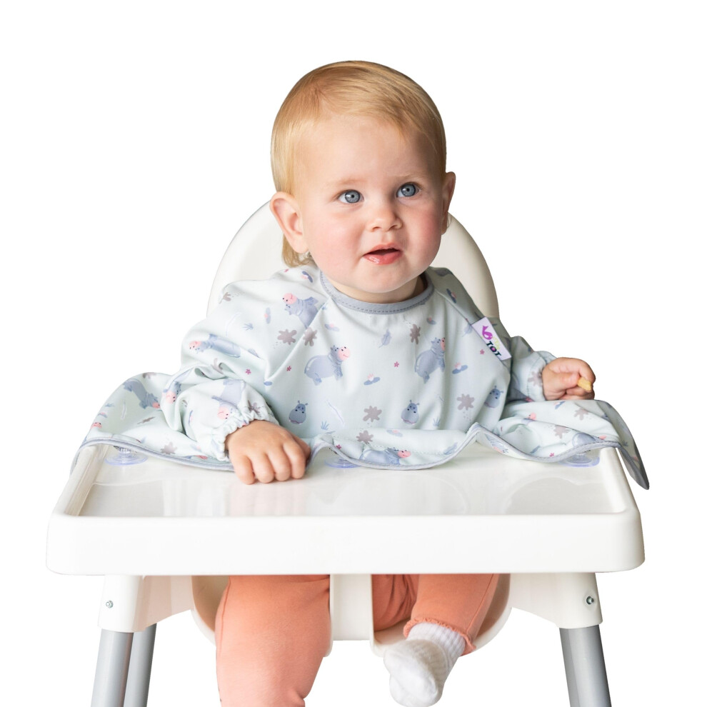 Cover & Catch Weaning Bib With Sleeves. Attaches To Highchairs With Suction For Mess Proof Baby Feeding. Waterproof Long Sleeved Bibs Tidy Tot