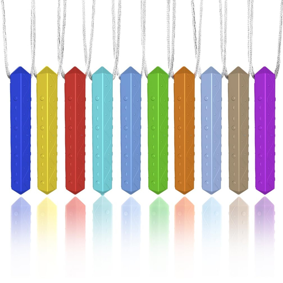 Sensory Chew Necklace Set, 10 Pack Silicone Chewy Pendant Necklaces With Adjustable Breakaway Cord, Bpa Free Chewing Accessories In Assorted Colours Tuxepoc