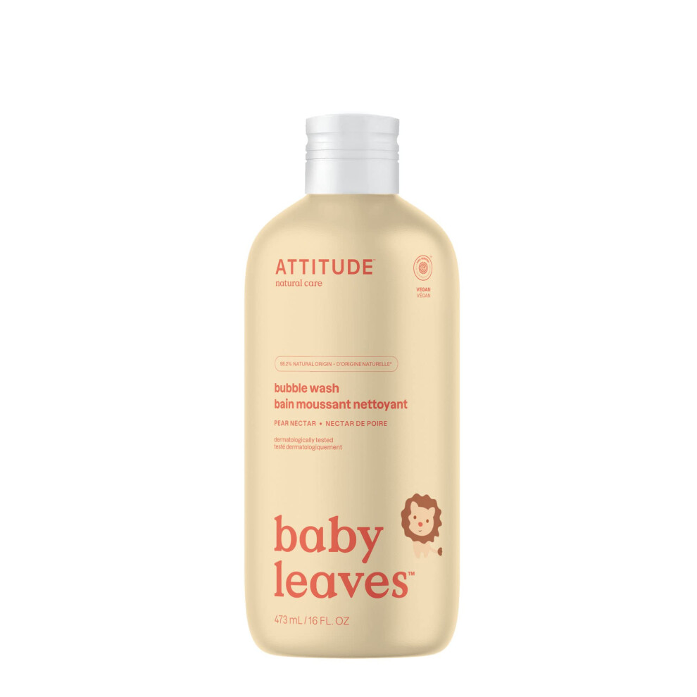 Bio Spectra Attitude Attitude Bubble Bath And Body Wash For Baby, Ewg Verified, Dermatologically Tested, Plant- And Mineral-Based Ingredients, Vegan, Pear Nectar, 473 Ml