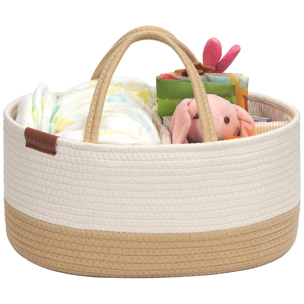 Febzoce Baby Nappy Caddy Organiser, Diaper Changing Bag Newborn Shower Gift Basket 38 X 26 X 18 Cm, Honey