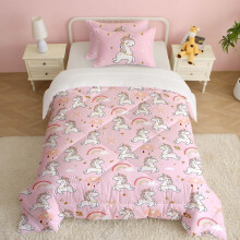CINYE Pink Unicorn Coverless Duvet for Girls/Kids/Toddlers/Cot - Includes 1 Duvet 120x150 cm &1 Pillowcase 40x60 cm - Coverless Quilt With Unicorn/Ra