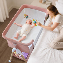 3 in 1 Baby Beside Crib for Babies from Birth to 9kg, Portable Baby Cot Bed Travel Baby Bassinet Bedside Crib Adjustable Height & Incline 4 Lockable