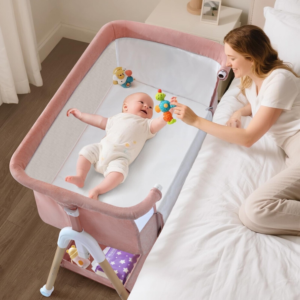 Cozydwells 3 In 1 Baby Beside Crib For Babies From Birth To 9Kg, Portable Baby Cot Bed Travel Baby Bassinet Bedside Crib Adjustable Height & Incline 4 Lockable