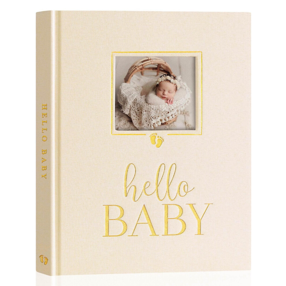 Hello Baby Memory Book, First 5 Year Keepsake With Diy Window, Linen Baby Journal Memories Scrapbook Photo Book, Newborn Milestone Album For Bo Lanpn