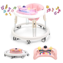 Baby Walker, Foldable Multi-Function Anti-Rollover Walker with Music Tray & Light, 7 Level Height Adjustable, Baby Walkers for 1 Year Olds Suitable f