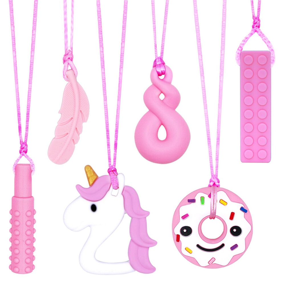 Cldy 6 Pcs Sensory Chew Necklace, Chew Toys For Autistic - Adhd - Biting Needs Children, Silicone Necklace Made From Food Grade Silicone Safety, Oral