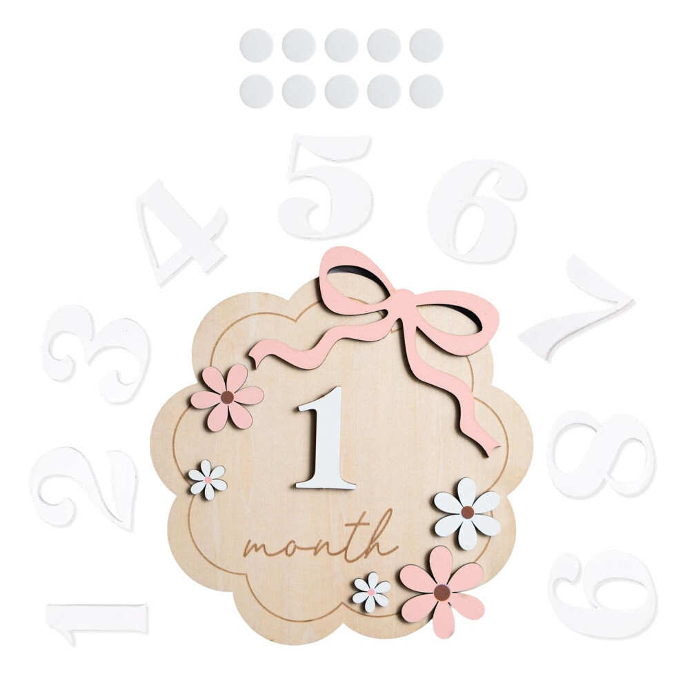 Fakcrkun Baby Milestone Cards, Wooden Baby Monthly Milestone Cards With Glue Points, Flower-Styled Milestone Baby Cards With Replaceable Number, Photo Props F