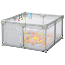 Requena Baby Playpen, Indoor/Outdoor Toddler Fence with Breathable Mesh, Extra Large Play Yard with Balls, Grey