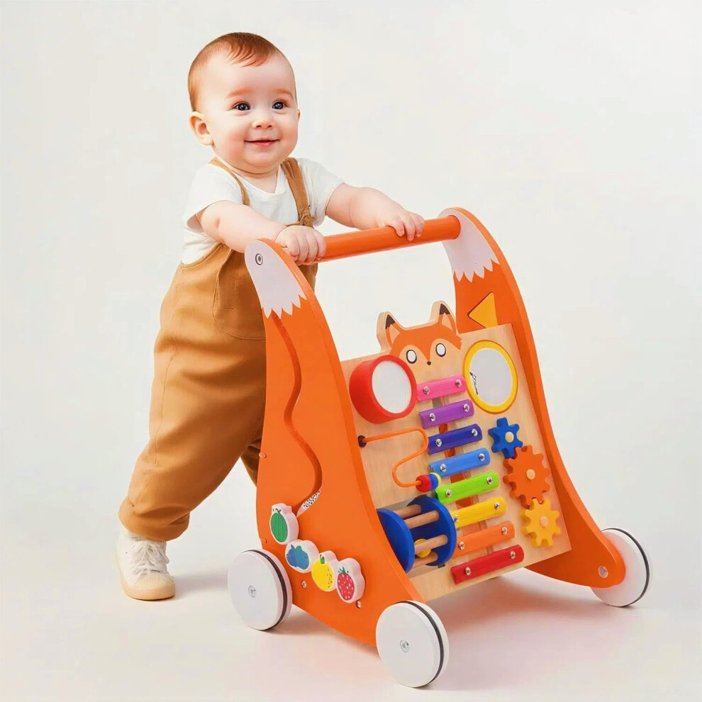 Forroby 2 In 1 Baby Walker Wooden Push Along For Toddlers With Activity Center,Anti-Slip First Steps Learning Walker For Babies With Montessori Game