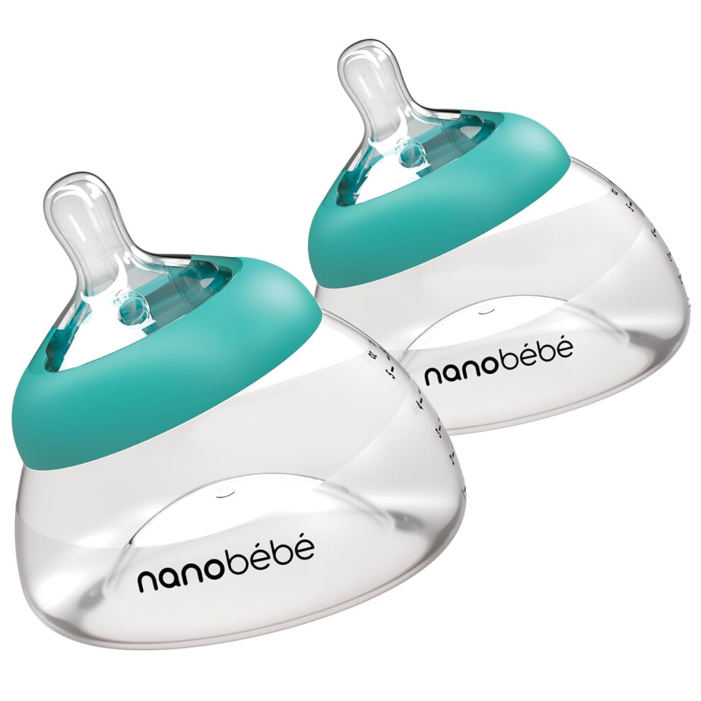 Breastmilk Bottle Gen 2, Breastfeeding Newborn Breast Like, Anti Colic, Perfect Latch, Preserves Breast Milk Nutrients, 2-Pack In Teal Nanobebe