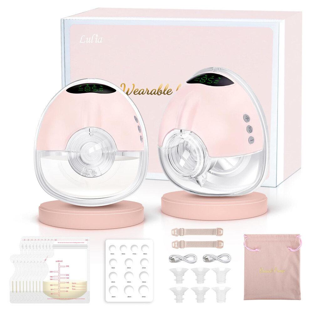 Lulia Electric Breast Pump, Strong Suction, Pain-Free, Bpa-Free And Private, Portable Breastfeeding Pump With Flanges Included (2 Ps-05-Pink And Whit