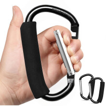 Buggy Clips, 2 Pack Heavy Duty Pram Hooks for Bags, Large Aluminum Pram Clips for Buggy, Stroller Hooks with Carabiner for Diaper Bags & Shopping, Pu