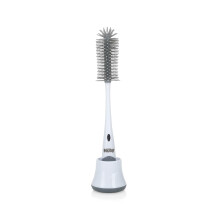 Nuby Newborn Baby Bottle Cleaning Brush – Dual Bottle and Teat Cleaning Brush with Silicone Bristles and Hygienic Draining Stand (White)