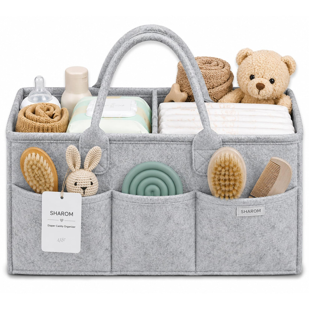 Essential Baby Caddy For Newborns. Spacious, Sturdy & Portable Diaper And Nappy Caddy For Newborn Essentials, Nursery Storage Basket & Organiser For Sharom