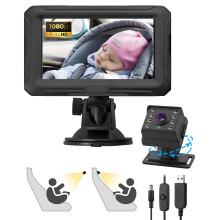 eSynic 1080P HD Baby Car Camera USB Baby Monitor 4.3'' Display Child Mirror Rear Facing for Car Back Seat with Night Vision| 360 Rotating Camera| Ad