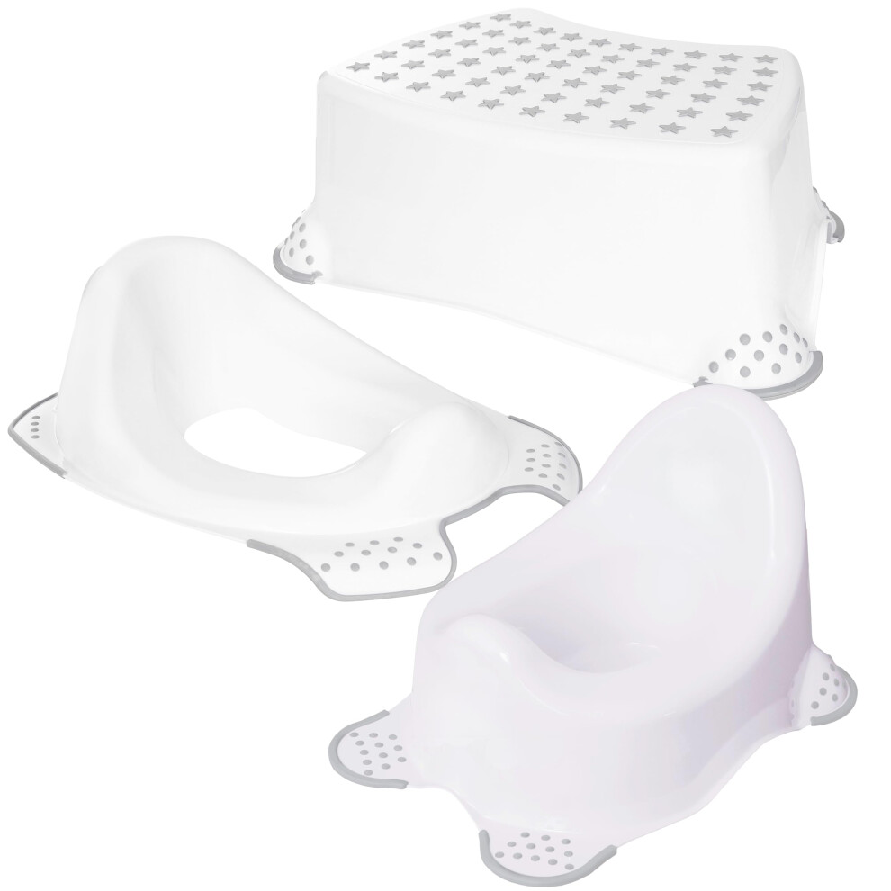 Babycurls Toilet Training Potty Set Includes Kids Non Slip Up Step Stool + Toilet Training Seat + Steady Potty Unisex White